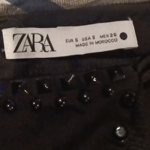 FINAL PRICE NWT ZARA black 100% polyester sheer rhinestone studded v-neck blouse